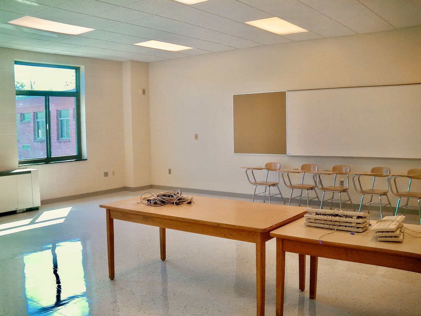 Students in a secondary school classroom in Uppsala, where phones are collected in lockable pouches at the start of each day.