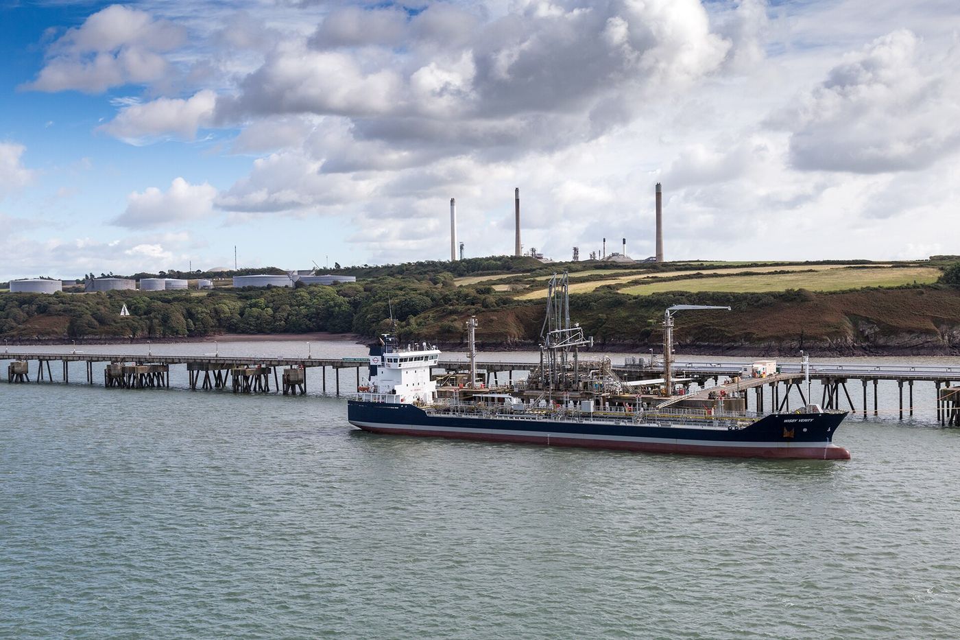 An oil tanker at a refinery terminal. Brent crude has fallen about 20 percent this year.
