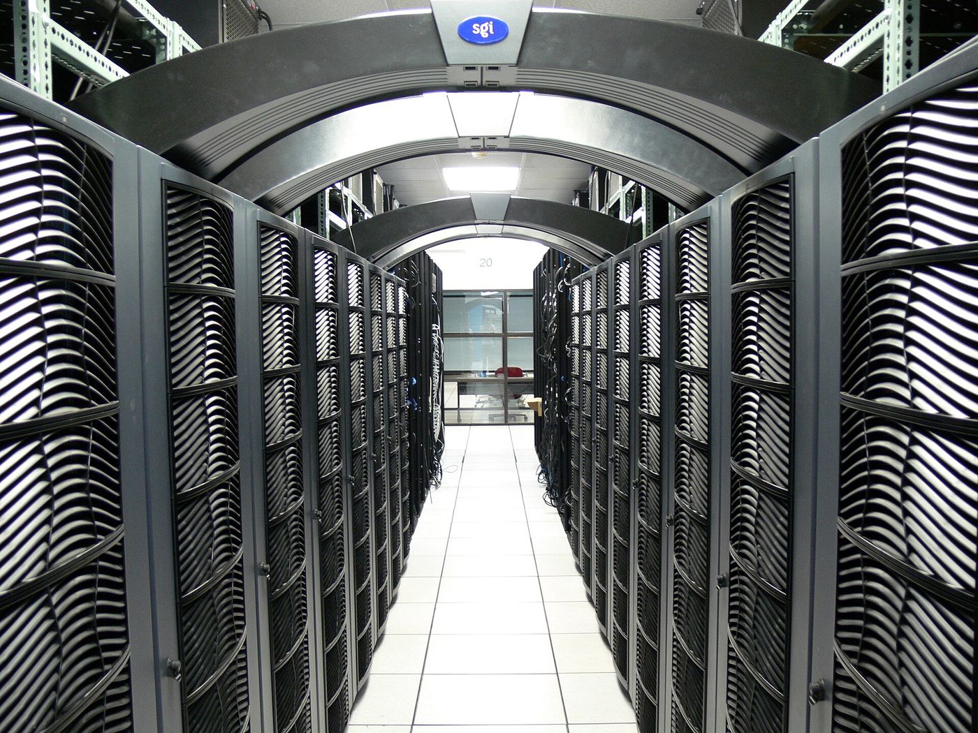 Rows of servers inside a data center west of Dublin, a region that hosts more than 80 such facilities.