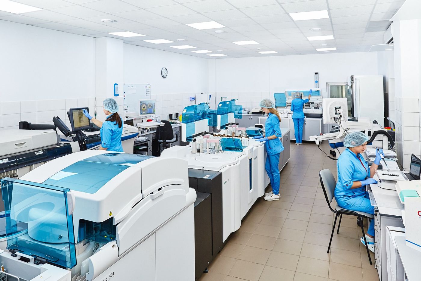 Technicians in a clinical laboratory.