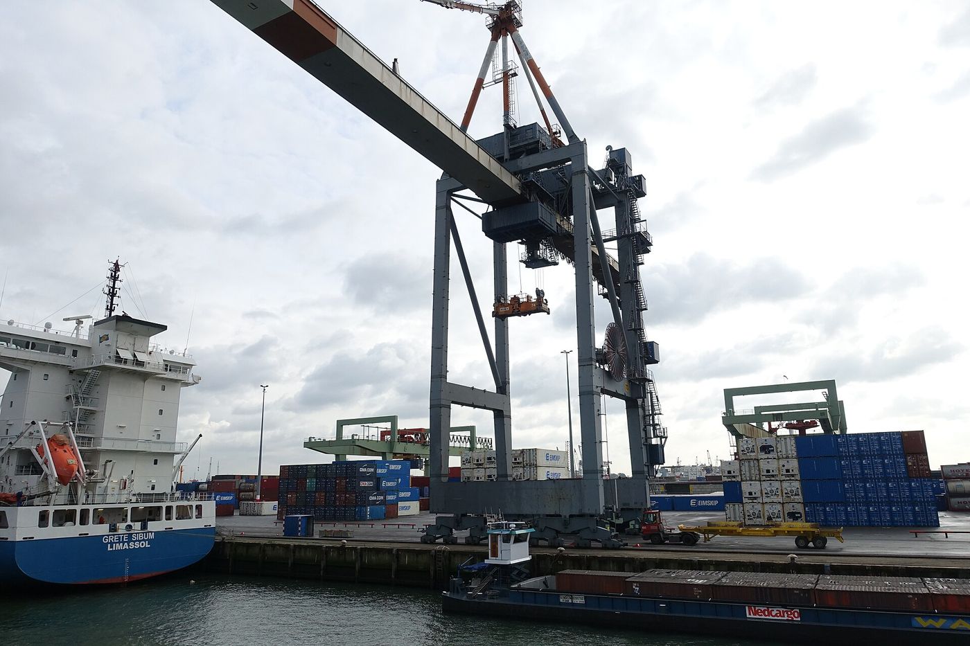 A container crane at a terminal in the Port of Rotterdam.