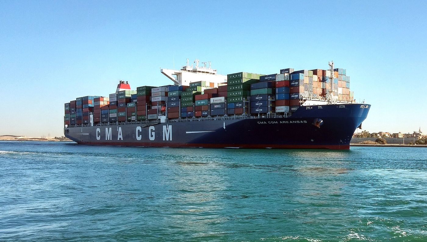 A container ship transits the Suez Canal.